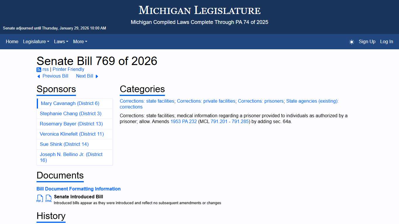 Senate Bill 769 of 2026 - Michigan Legislature